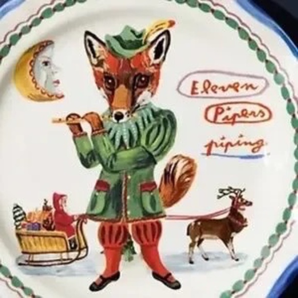 NWT Anthropologie Nathalie Lete 12 Days  Christmas  Pipers Piping Dessert Plate - Picture 2 of 2